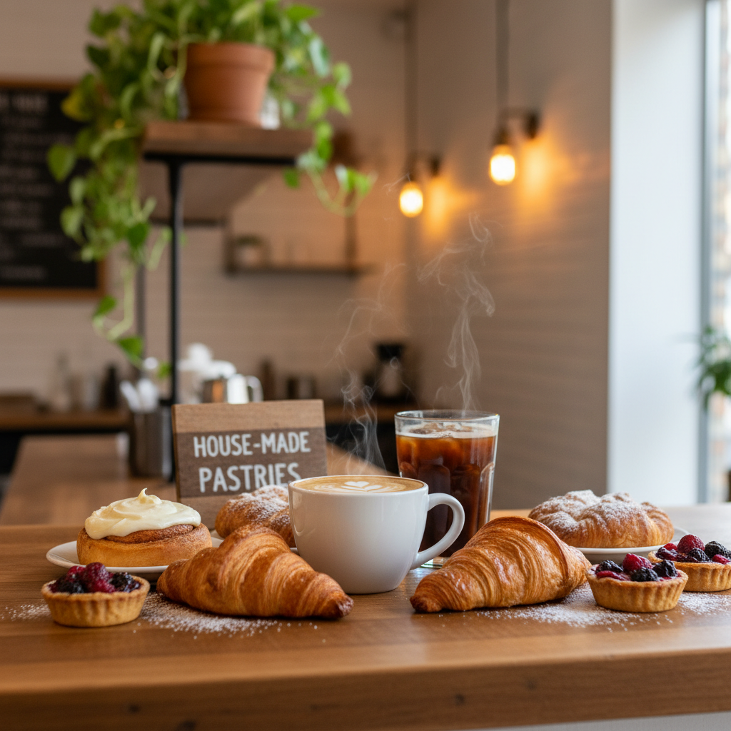 A flat white being poured